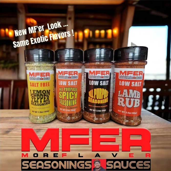 Image of bottles of no-salt seasonings from MFer Seasonings and Sauces of Livonia, Michigan.