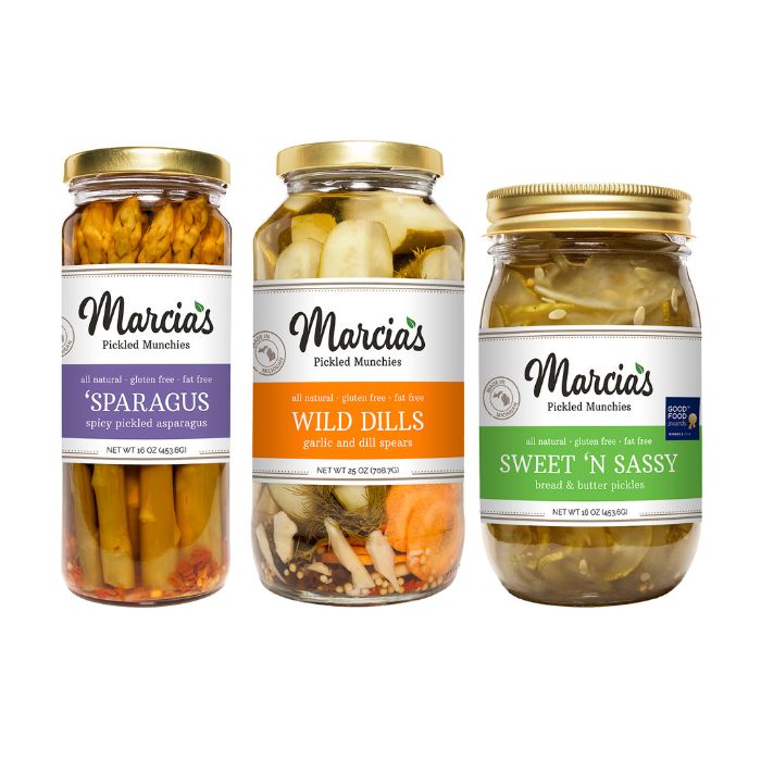 Image of three jars of Marcias Pickled Munchies.